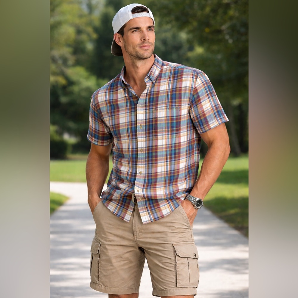 Duluth Trading Co Untucked Plaid Button Up Shirt Men’s Medium Relaxed Fit